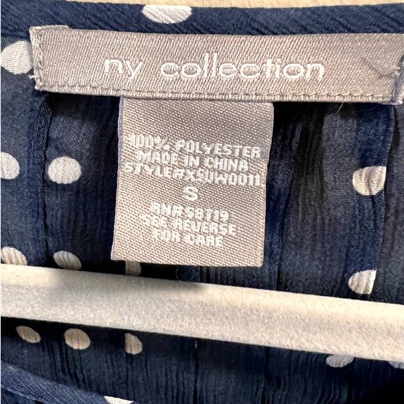 NY Collection, Navy Sheer Top, White Polkadots, Waist Tie, S - Picture 3 of 8